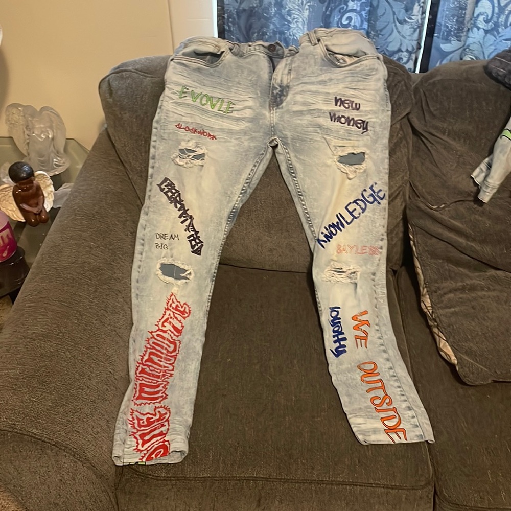 Graphic Demin Jean Jacket and Pants set